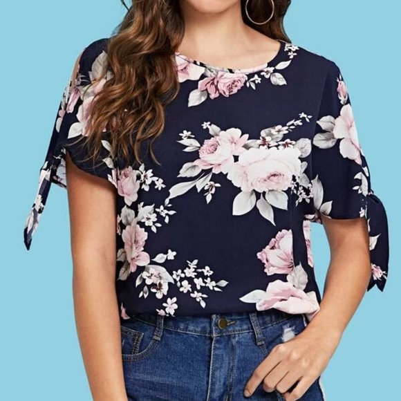 Blue Floral Print Top in XS, M, L - Picture 3 of 4